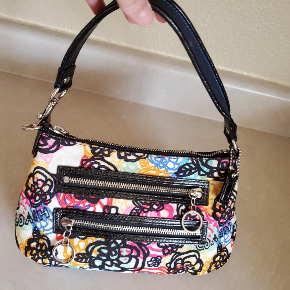 Euc Rare Coach Poppy Graffiti Flowered Multi-Color Handbag Purse Small - Picture 2 of 11